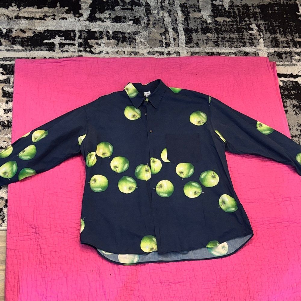 Paul Smith Navy Shirt with Green Apple Print, XL
